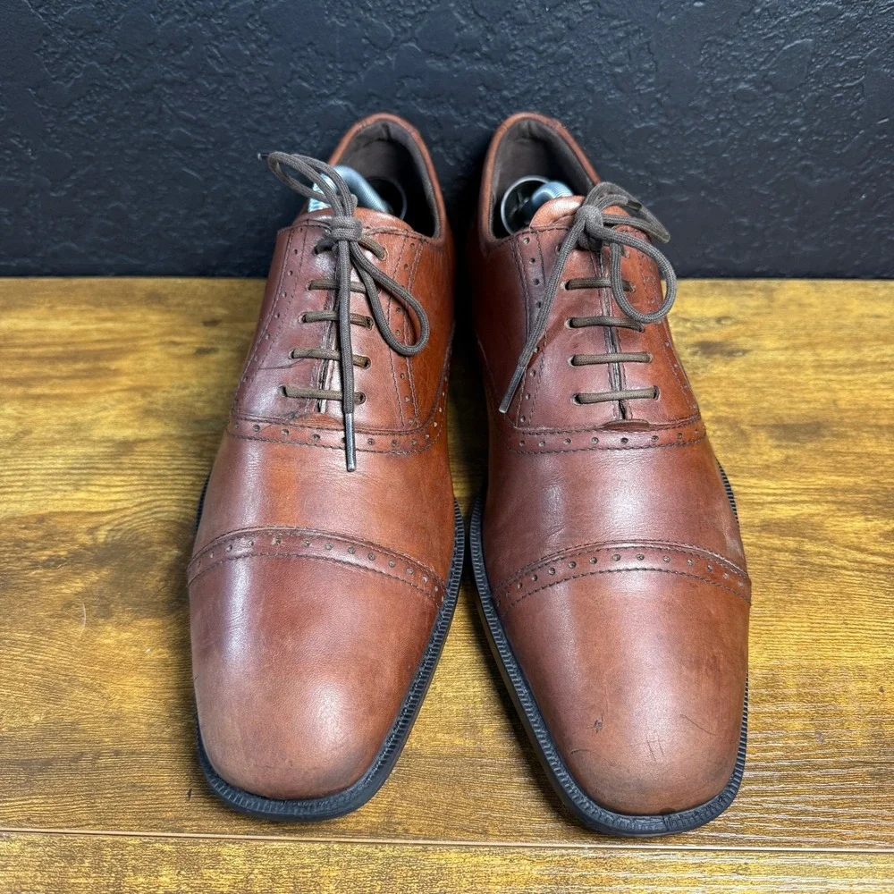 ECCO Helsinki Cognac Leather Brogue Oxford Dress Shoes‎ Mens EU 42 US 8-8.5